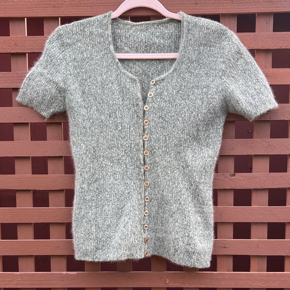 Light green button down cardigan shirt